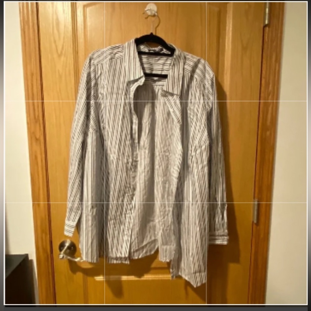 Roman’s Plus Size 24W Navy Blue & White Long Sleeve Button Down Blouse NEW